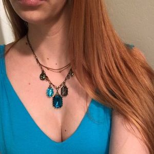NWT Antique Bronze Jewel Three Strand Necklace